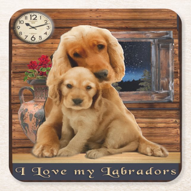 Posavasos Cuadrado De Papel Retriever de Labrador (Anverso)