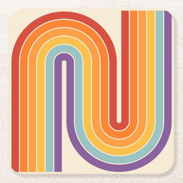 Posavasos Cuadrado De Papel Retro 1970s Style Arched Stripes Geometric Pattern (Anverso)