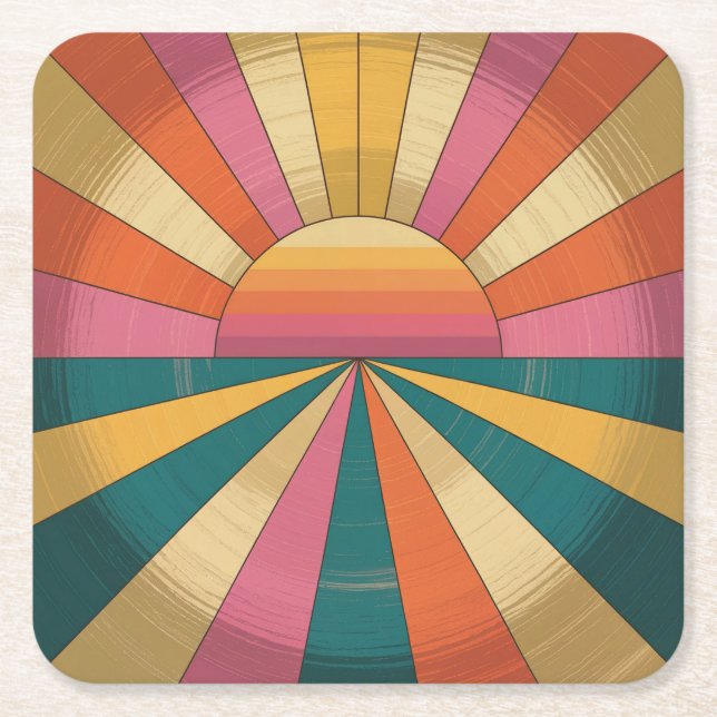 Posavasos Cuadrado De Papel Retro 70 Sunset Coaster Set (Anverso)