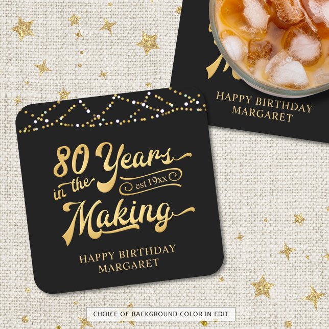 Posavasos Cuadrado De Papel Retro 80º cumpleaños 80 años en la creación de luc (Subido por el creador)