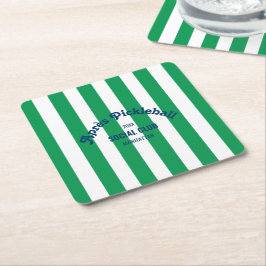 Posavasos Cuadrado De Papel Retro Après Pickle Ball Social Club Green Stripe