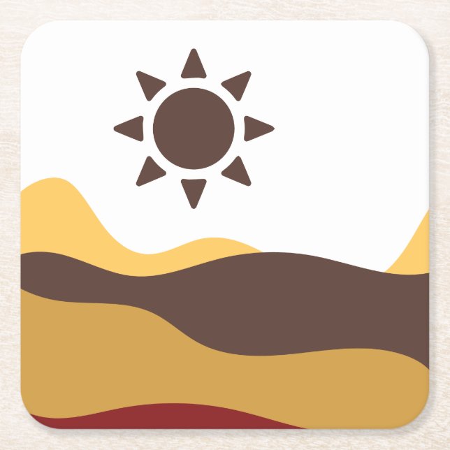 Posavasos Cuadrado De Papel Retro Boho Sun (Anverso)