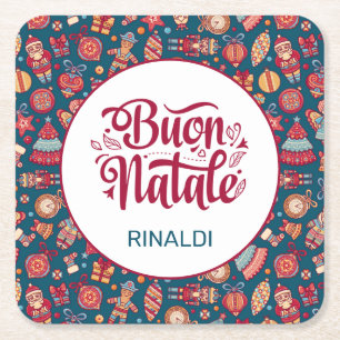 Posavasos Cuadrado De Papel Retro Buon Natale