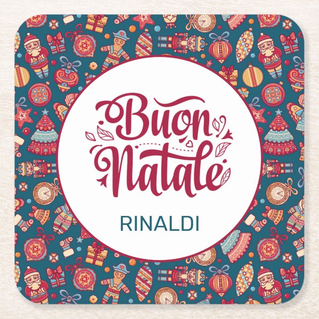 Posavasos Cuadrado De Papel Retro Buon Natale (Anverso)