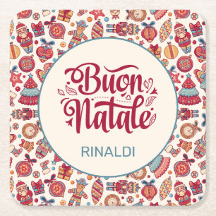 Posavasos Cuadrado De Papel Retro Buon Natale Personalizado