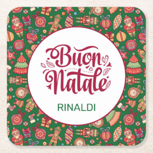 Posavasos Cuadrado De Papel Retro Buon Natale Personalizado
