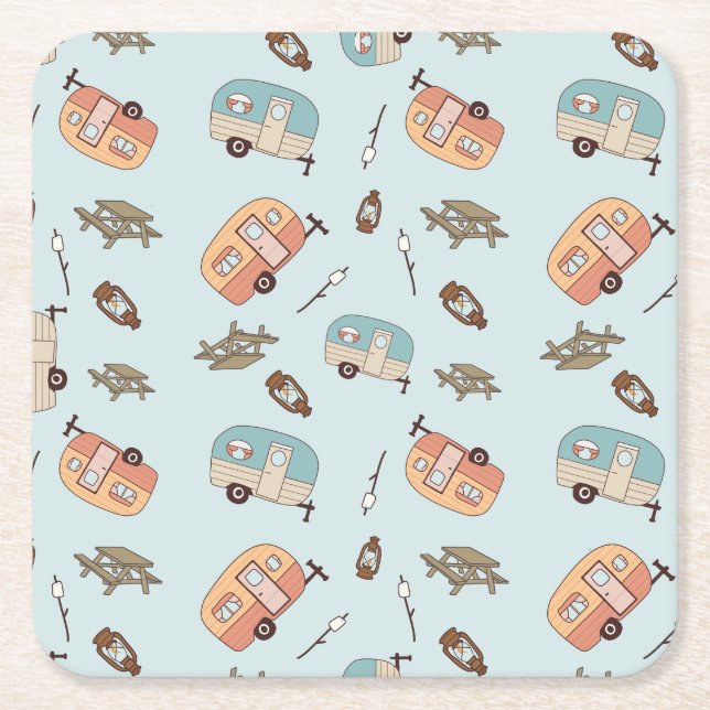 Posavasos Cuadrado De Papel Retro Camper Paper Coaster  (Anverso)