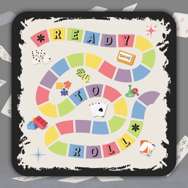 Posavasos Cuadrado De Papel Retro Colorful Board Game Night (Add a playful touch to your tabletop with our "Ready to Roll" retro coasters!)