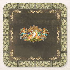 Posavasos Cuadrado De Papel Retro de color con encaje y flores