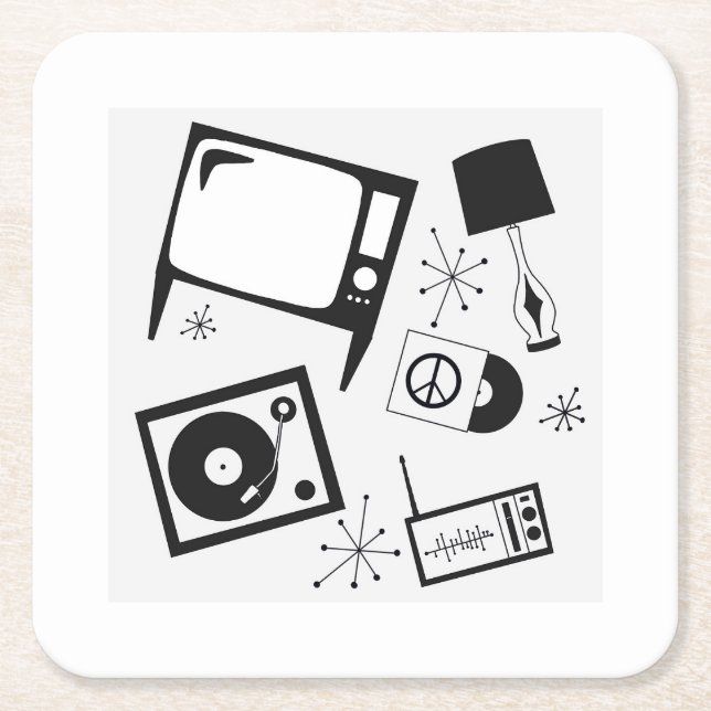 Posavasos Cuadrado De Papel Retro, diseños domésticos (Anverso)