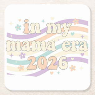 Posavasos Cuadrado De Papel Retro En Mi Era de Mamá 2026 Pastel Groovy Materni