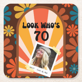 Posavasos Cuadrado De Papel Retro Flor Sunrise Foto Papel de cumpleaños