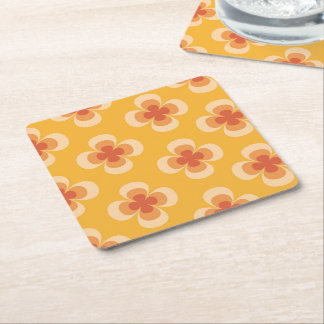 Posavasos Cuadrado De Papel Retro Geo 70s Florales Groovy sobre Ámbar