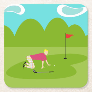 Posavasos Cuadrado De Papel Retro Golfer Paper Coaster