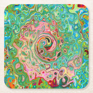 Posavasos Cuadrado De Papel Retro Groovy Abstracto Colorido Remolino de Arcoír