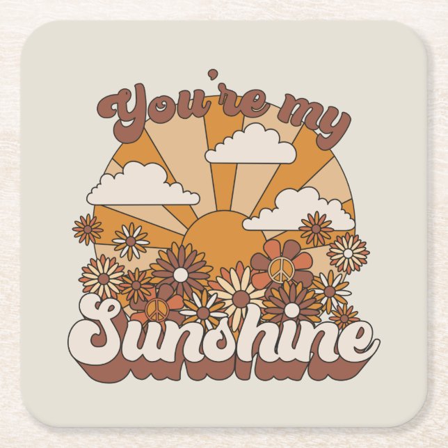 Posavasos Cuadrado De Papel Retro Groovy | Eres mi Sunshine (Anverso)