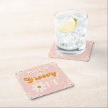 Posavasos Cuadrado De Papel Retro Groovy Un Chica Primer Cumpleaños<br><div class="desc">Estas tortitas retro son perfectas para cualquier pequeño que celebre su primer cumpleaños este año. El diseño presenta daisies de acuarela pintadas a mano y un texto de plantilla retro fácil de personalizar. Se pueden encontrar elementos fiestas coincidentes en la colección.</div>