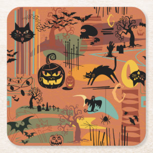 Posavasos Cuadrado De Papel Retro Halloween O'Rama