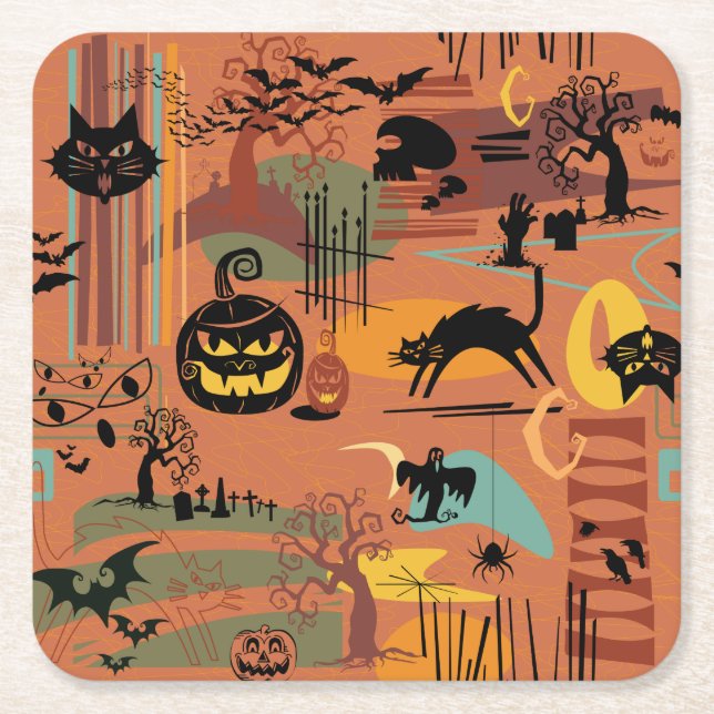 Posavasos Cuadrado De Papel Retro Halloween O'Rama (Anverso)