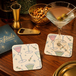 Posavasos Cuadrado De Papel Retro Martini de mediados de siglo
