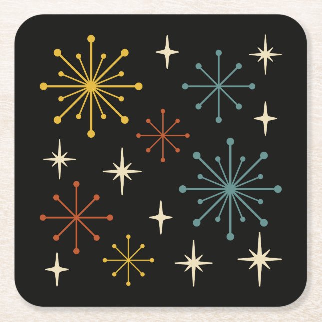 Posavasos Cuadrado De Papel Retro Mid Century Modern Starburst Pattern (Anverso)