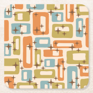 Posavasos Cuadrado De Papel Retro Mid Century Moderno