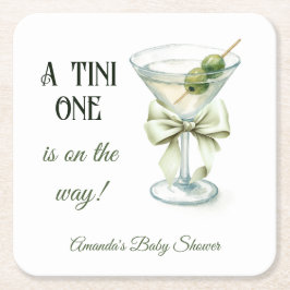 Posavasos Cuadrado De Papel Retro Minimalist A Tini One Martini Baby Shower