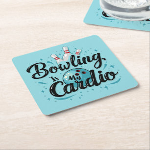Posavasos Cuadrado De Papel Retro Neon "La bolera es mi cardio" divertido boli