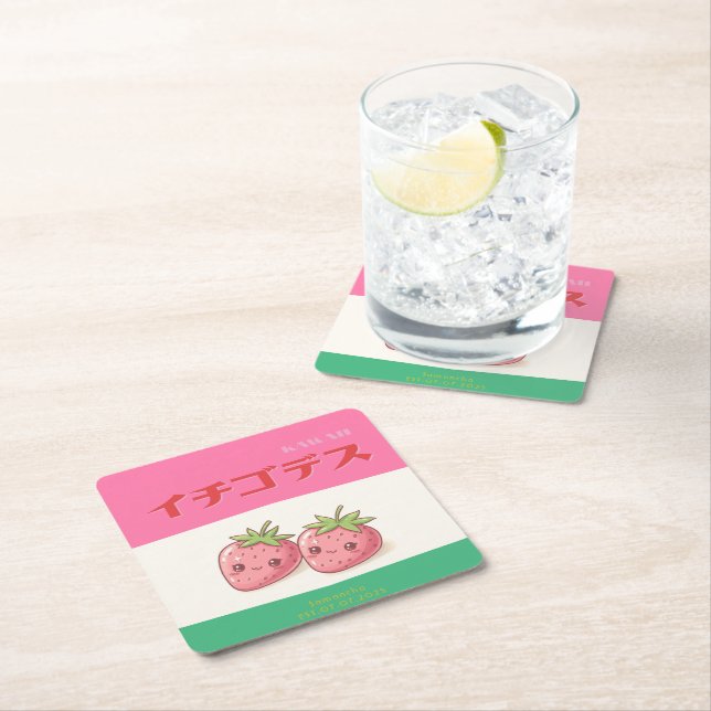 Posavasos Cuadrado De Papel Retro Pop Strawberry Charm - Harajuku Kawaii Style (In situ)