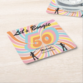 Posavasos Cuadrado De Papel Retro Psycho Boogie Colorful Men's 50th birthday
