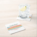Posavasos Cuadrado De Papel Retro Real Estate Company Open House Marketing<br><div class="desc">Cute retro real estate company marketing coaster with vintage stripes and colorful script in orange,  red,  and teal. Customize your own realty business promotional items for clients and professional contacts for an open house.</div>