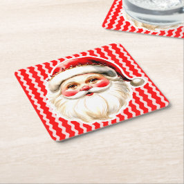 Posavasos Cuadrado De Papel Retro Rojo Santa Claus Navidades de Ric Rac Rojo