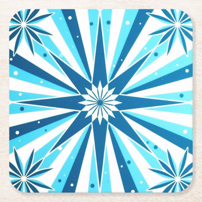 Posavasos Cuadrado De Papel Retro Style Blue Starburst Paper Coaster (Anverso)