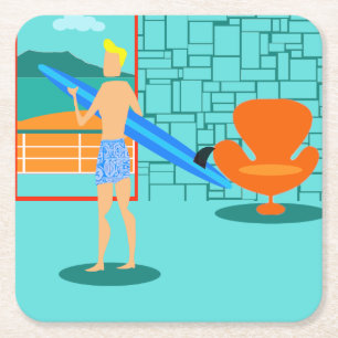 Posavasos Cuadrado De Papel Retro Surfer Dude Paper Coasters