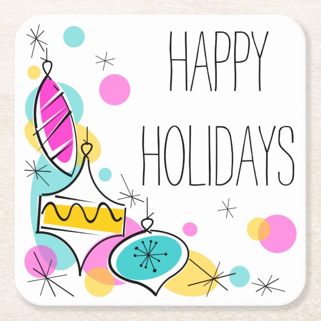Posavasos Cuadrado De Papel Retro Tree Baubles Corner Holidays square (Anverso)