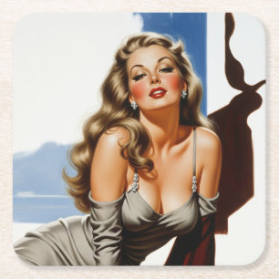 Posavasos Cuadrado De Papel Retro Vieja Hollywood Hermosa Mujer Rubia