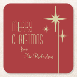 Posavasos Cuadrado De Papel Retro Vintage 50 Starburst Feliz Navidad