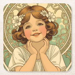 Posavasos Cuadrado De Papel retro vintage child with flowers