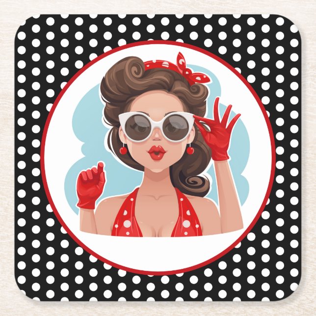 Posavasos Cuadrado De Papel Retro Woman Paper Coaster (Anverso)
