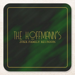 Posavasos Cuadrado De Papel Reunión elegante de la familia verde esmeralda y d