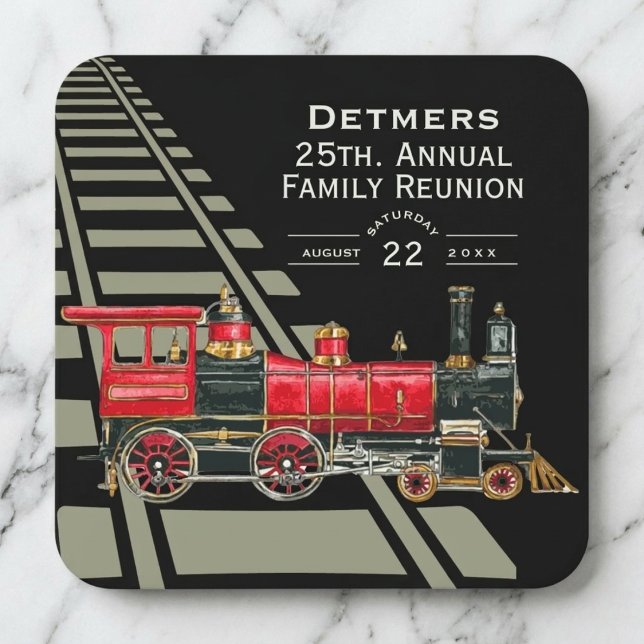 Posavasos Cuadrado De Papel Reunión Familiar del Tren Rojo (Red Train Family Reunion Square Paper Coaster)