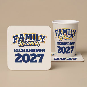 Posavasos Cuadrado De Papel Reunión Familiar Nombre Personalizado Año