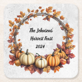 Posavasos Cuadrado De Papel Reunión Rustica de Acción de Gracias