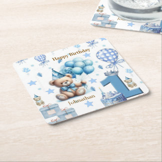 Posavasos Cuadrado De Papel Revestimientos de papel Feliz cumpleaños número 1