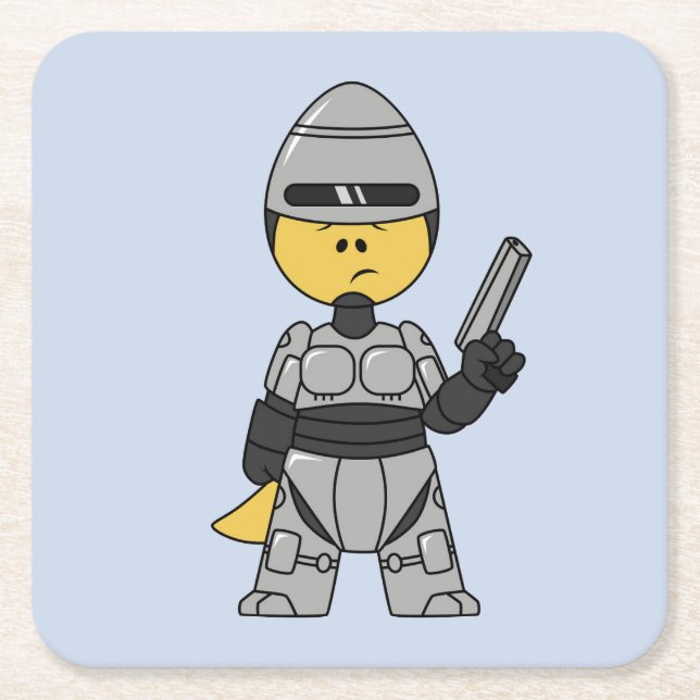 Posavasos Cuadrado De Papel Rex Tirano Vestido Como Robocop. (Anverso)