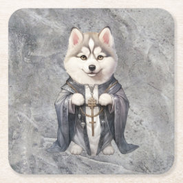Posavasos Cuadrado De Papel Rey sacerdote Perro Husky Siberiano