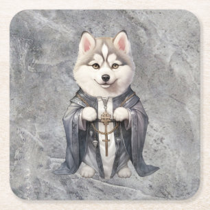 Posavasos Cuadrado De Papel Rey sacerdote Perro Husky Siberiano