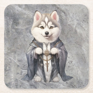 Posavasos Cuadrado De Papel Rey sacerdote Perro Husky Siberiano
