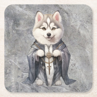 Posavasos Cuadrado De Papel Rey sacerdote Perro Husky Siberiano
