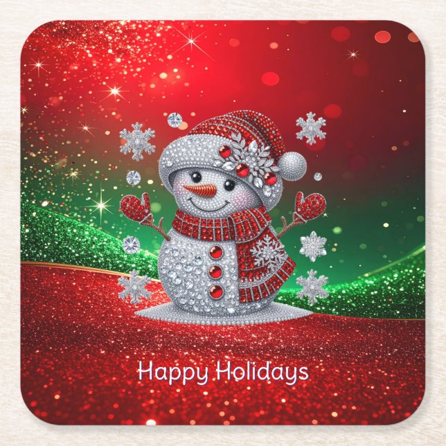 Posavasos Cuadrado De Papel Rhinestones Snowman Holiday Paper Coaster (Anverso)